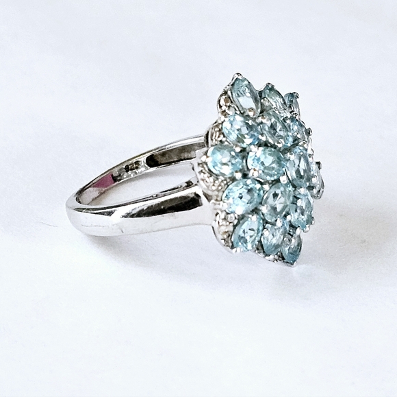 Genuine Paraiba Apatite Cluster Platinum/925 Size 6 - Picture 7 of 17